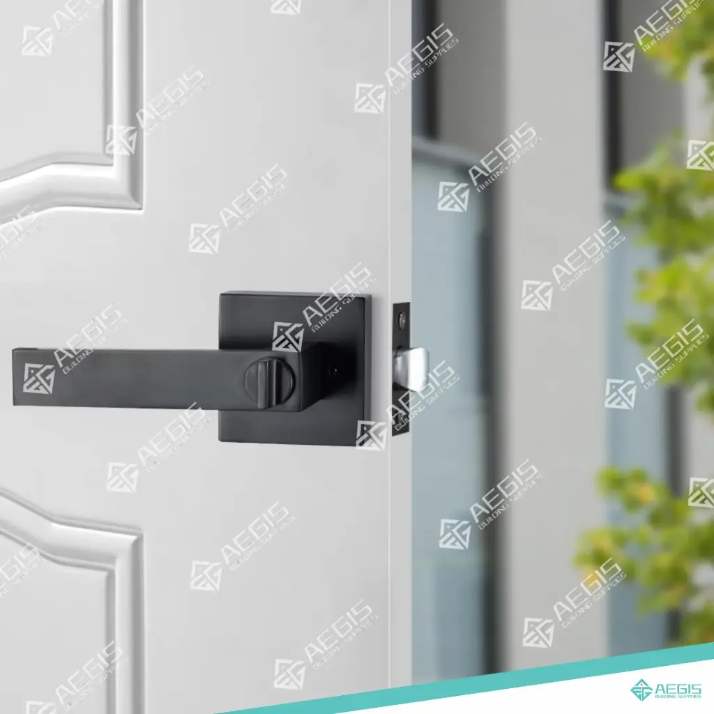 814.1.1.1 - SQUARE THICK DOOR HANDLE LEVER SQUARE COVER PLATE - BLACK - PASSAGE