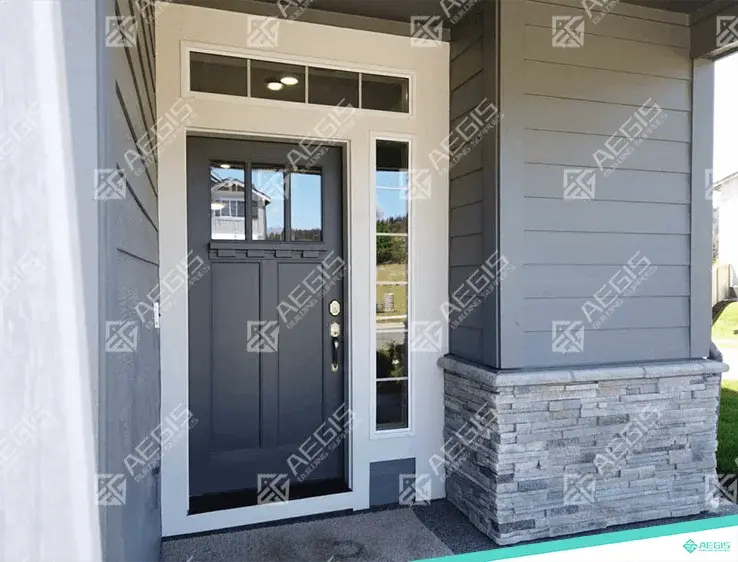 841.6.1 - 3 LITE 2 PANEL WITH DENTIL SHELF - SINGLE - WOOD EXTERIOR DOOR (WITH GLASS) 20 MINUTE FIRE RATING W36 X H80 INCH LEAF RO W38 X H82 INCH