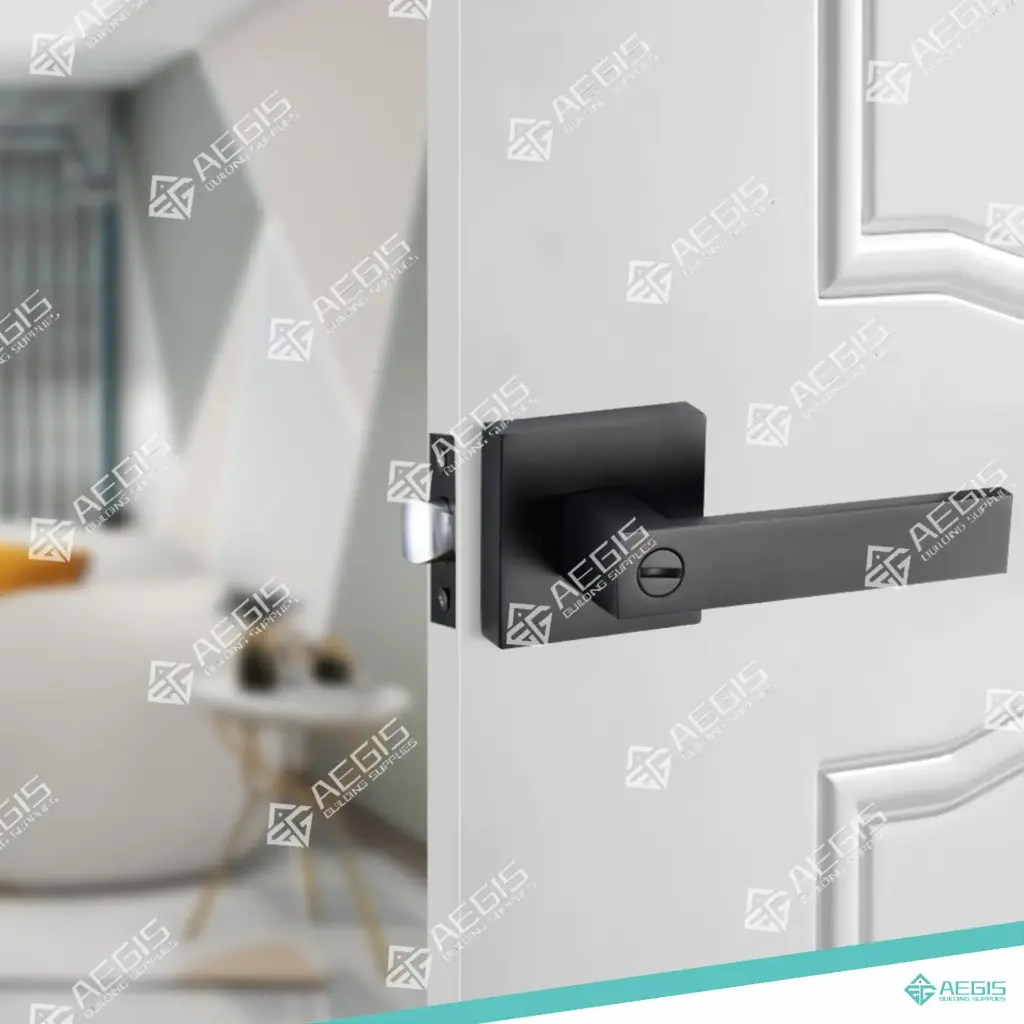 81401 - VALUE SERIES 600GRAMS SQUARE THICK DOOR HANDLE LEVER SQUARE COVER PLATE ALUMINUM ALLOY BLACK (MATTE BLACK, PASSAGE, ALUMINUM (600G))